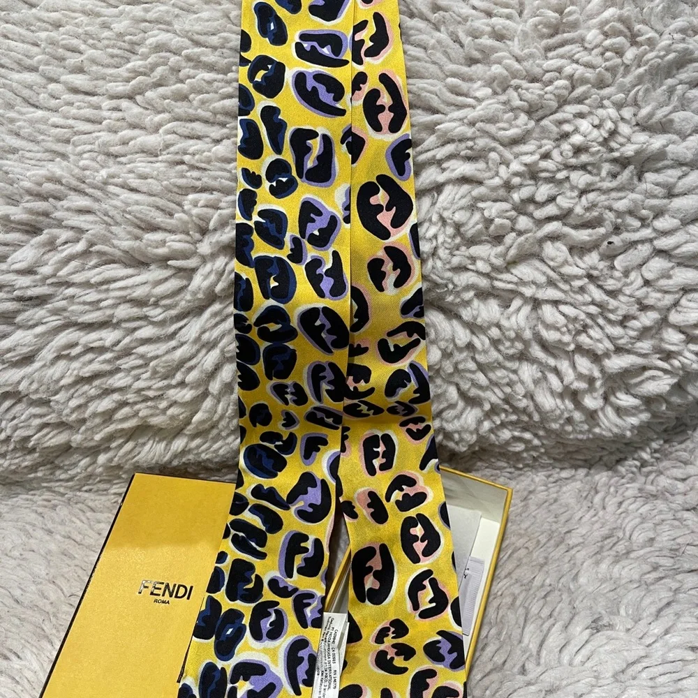 Fendi Yellow and Black Silk Scarf